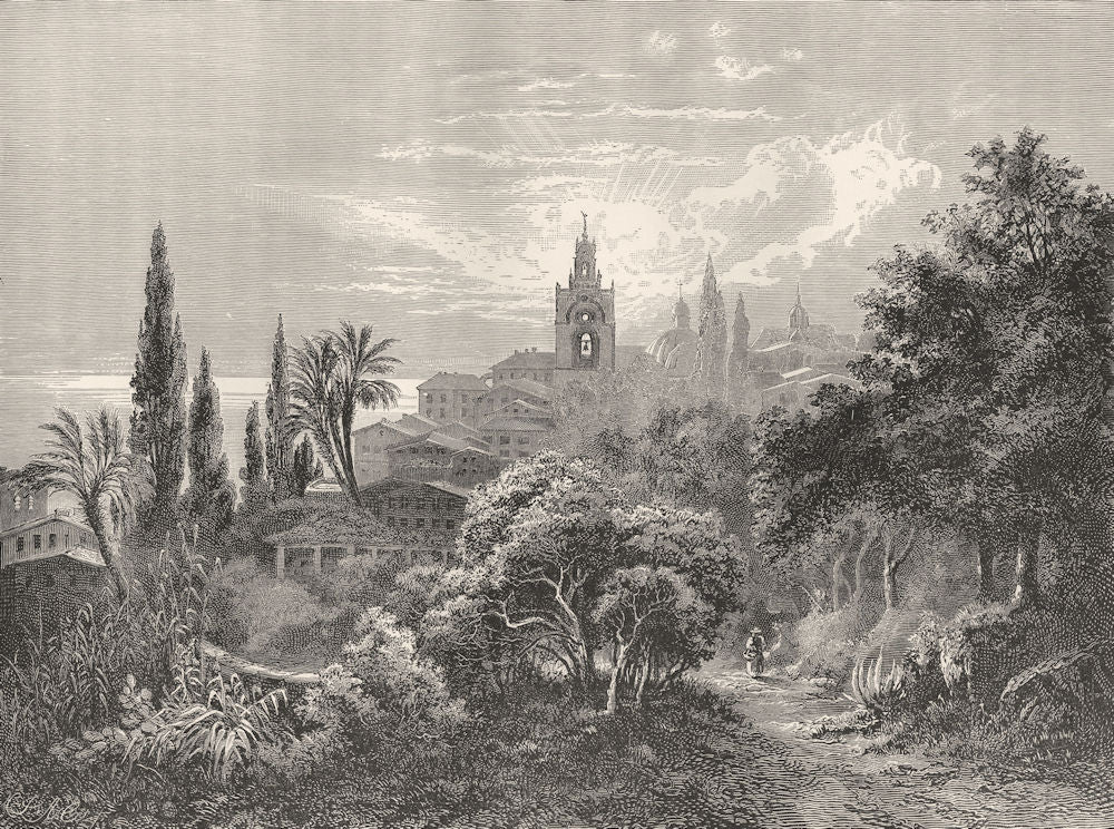 ITALY. Riviera di Ponente. San Remo 1877 old antique vintage print picture